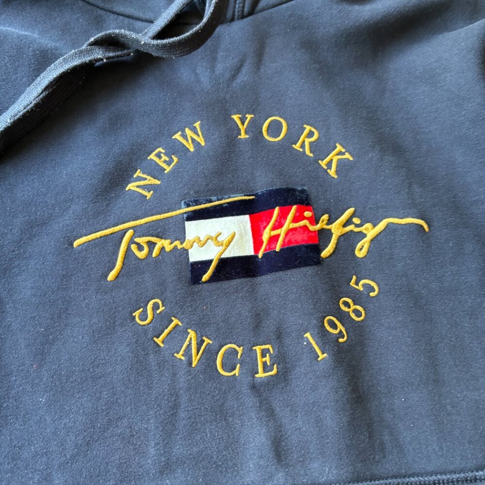 Tommy Hilfiger Hoodie Mens Small Navy Logo Preppy Classic Pullover - Picture 3 of 8